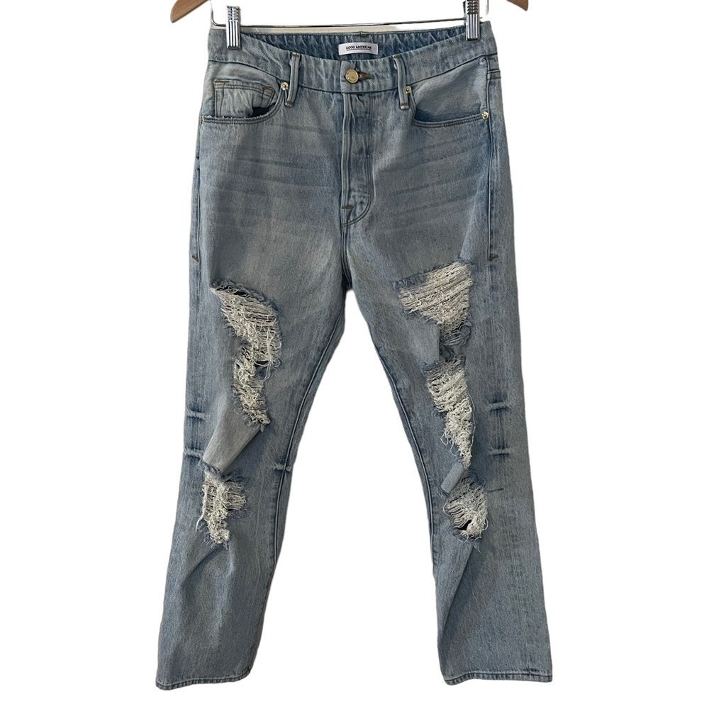 Good American Good Straight Distressed Jeans